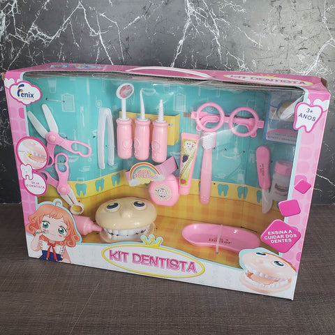 Kit Dentista Infantil 16 Peças Fenix Brinquedo Infantil Odontologia Rosa