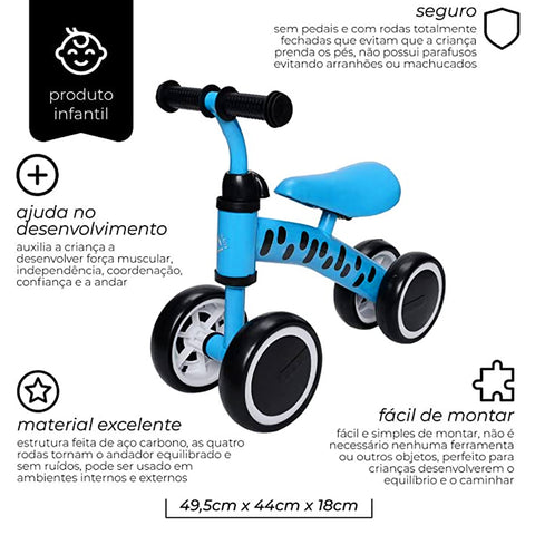 Andador Bicicleta de Treinamento Infantil sem Pedal Guidão Anatômico Bike Equilíbrio Zipp Toys Azul