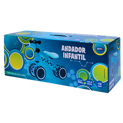 Andador Bicicleta de Treinamento Infantil sem Pedal Guidão Anatômico Bike Equilíbrio Zipp Toys Azul