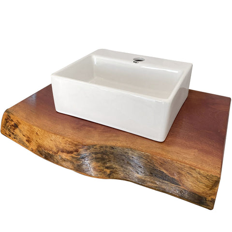 Bancada de Banheiro Rústica em Madeira 60x43cm com Cuba de Cerâmica 34x29,5cm Branca