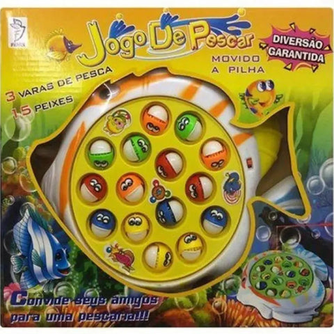 Jogo de Pesca com Base Giratória 15 Peixinhos e 3 Varas de Pesca Brinquedo Infantil Fenix Colorido