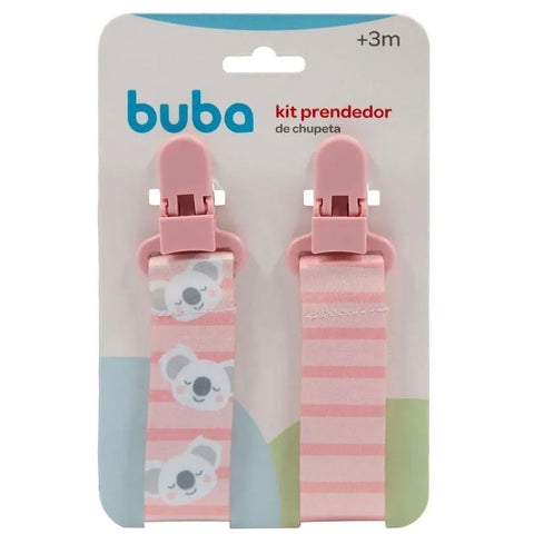 Kit 2 Prendedores de Chupeta Bebê em Poliéster com Clipe Buba Coala Rosa