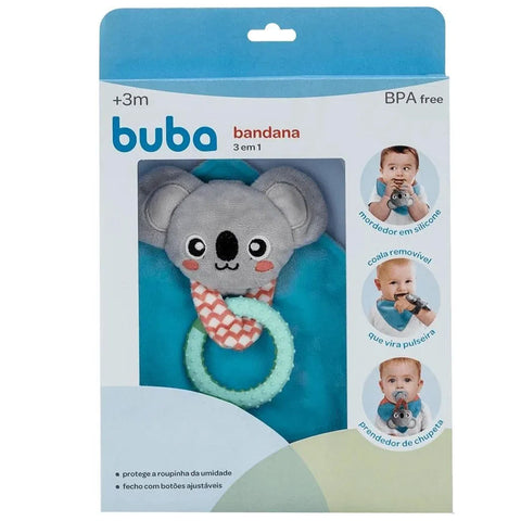 Babador Bandana para Bebê com Plush Mordedor e Pelúcia de Coala Buba Colorido