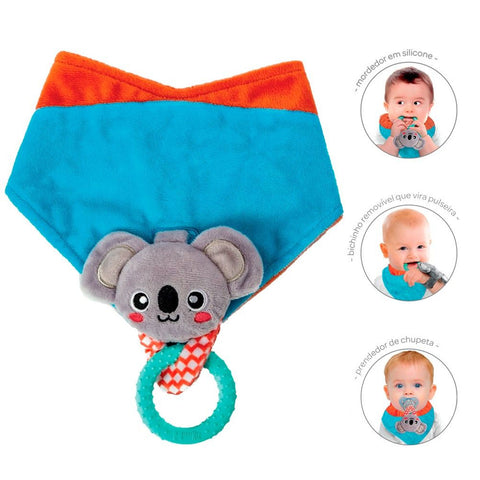 Babador Bandana para Bebê com Plush Mordedor e Pelúcia de Coala Buba Colorido