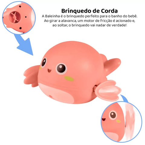 Brinquedo de Banho Baleia Nadadora à Corda para Banheira Piscina Buba Cores Sortidas