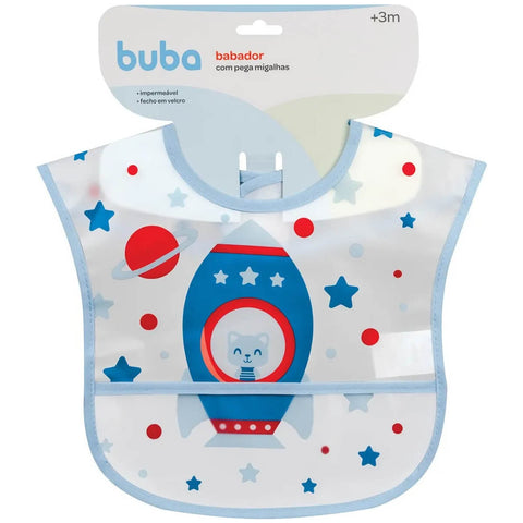 Babador Infantil Impermeável Babador de Bebê com Coletor Cata Migalhas Foguete Azul Buba