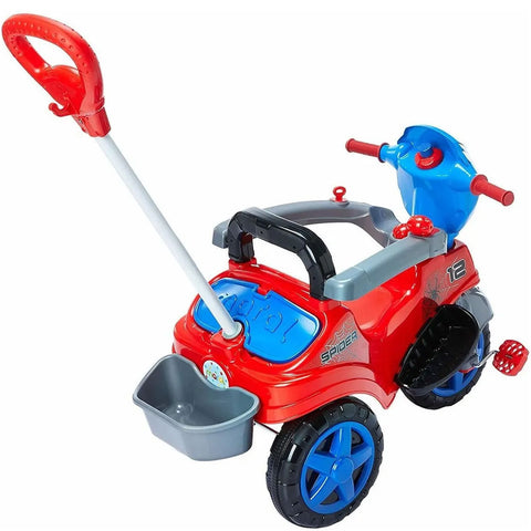 Triciclo Infantil Carrinho de Passeio com Empurrador e Pedal Maral Homem Aranha Colorido