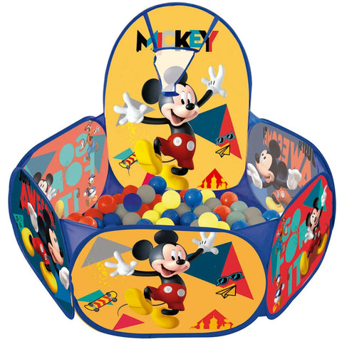 Piscina de Bolinhas Infantil com Cesta de Basquete e 100 Bolinhas Mickey Zippy Toys Azul