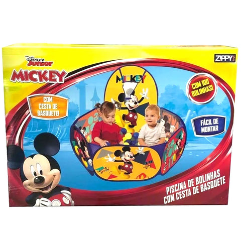 Piscina de Bolinhas Infantil com Cesta de Basquete e 100 Bolinhas Mickey Zippy Toys Azul