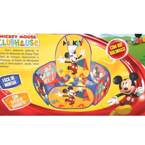 Piscina de Bolinhas Infantil com Cesta de Basquete e 100 Bolinhas Mickey Zippy Toys Azul