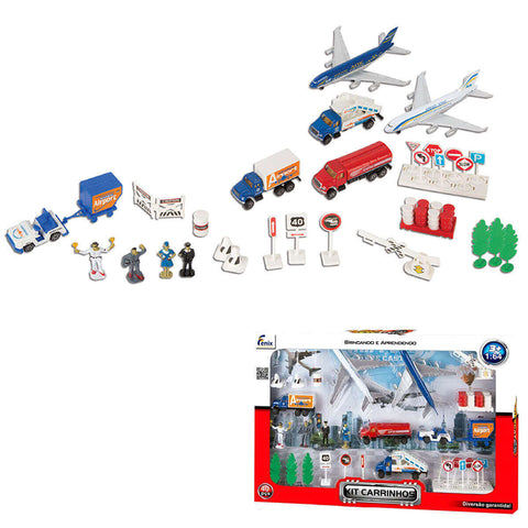 Kit de Carrinhos Infantil 40 Peças Fênix Brinquedo Educativo Bombeiros Aviões Polícia Construção