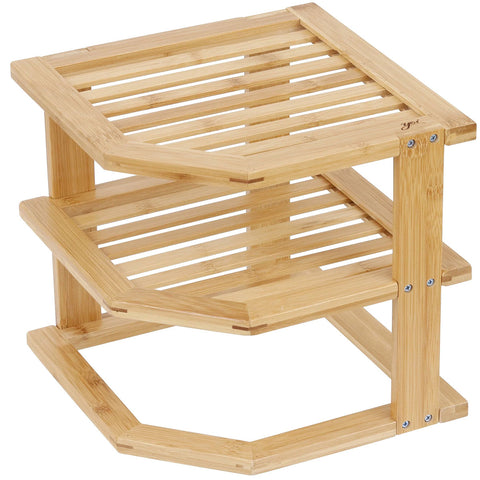 Organizador de Armário Rack de Canto em Bambu 2 Andares Tyft Yoi Marrom Claro