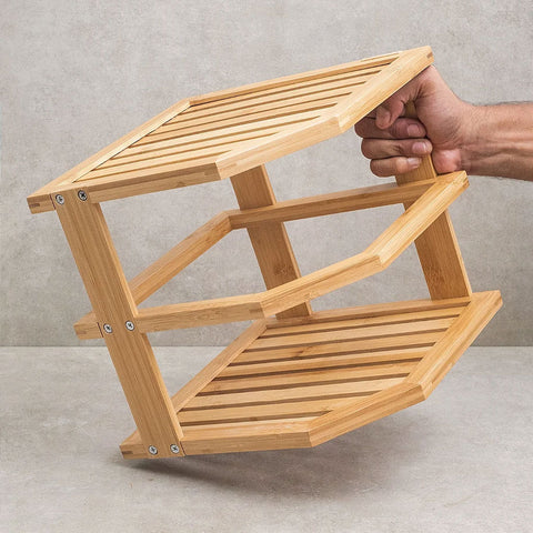 Organizador de Armário Rack de Canto em Bambu 2 Andares Tyft Yoi Marrom Claro