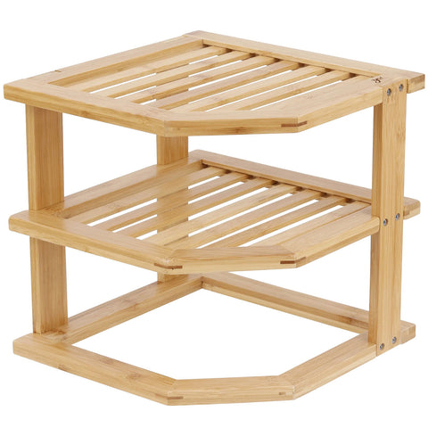 Organizador de Armário Rack de Canto em Bambu 2 Andares Tyft Yoi Marrom Claro