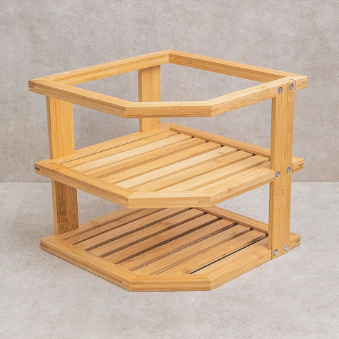 Organizador de Armário Rack de Canto em Bambu 2 Andares Tyft Yoi Marrom Claro