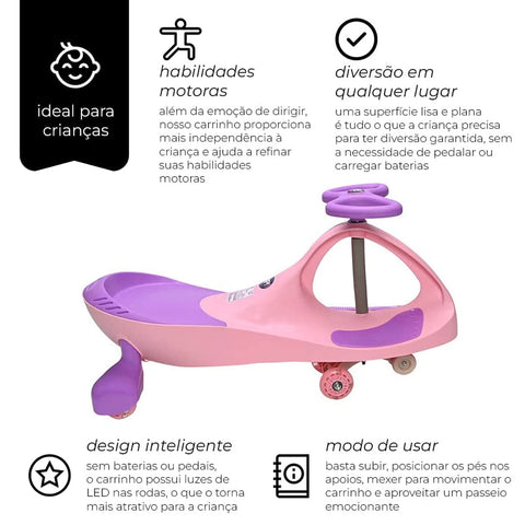 Carrinho Infantil Gira Gira com Direção Anatômica Zippy Toys em Metal e Plástico Rosa