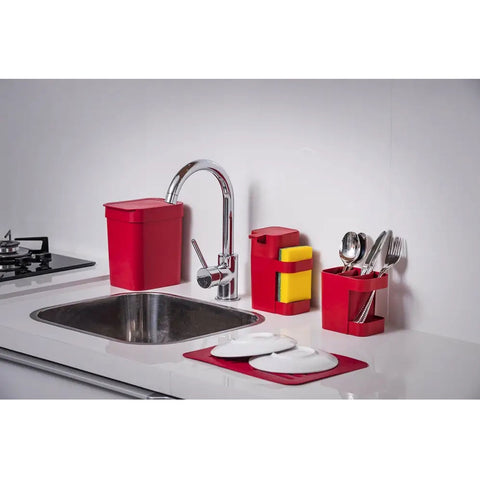 Dispenser Porta Detergente e Esponja 600ml Soprano Organizador de Cozinha Vermelho