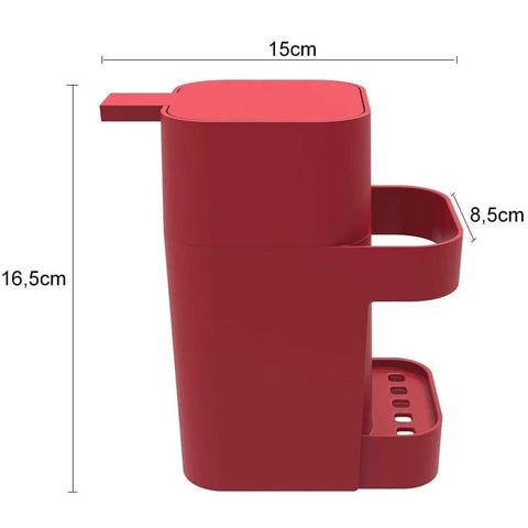 Dispenser Porta Detergente e Esponja 600ml Soprano Organizador de Cozinha Vermelho
