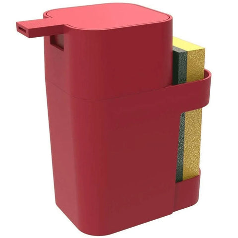 Dispenser Porta Detergente e Esponja 600ml Soprano Organizador de Cozinha Vermelho
