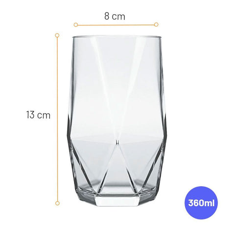 Jogo de Copos Nadir Topázio 360ml com 6 peças Transparente