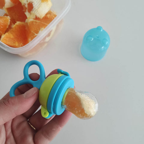 Chupeta Alimentação para Bebes Porta Frutinha Comer Fruta Buba Azul