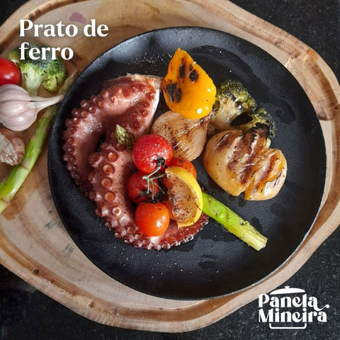 Jogo 8 Pratos Rasos Redondos 24cm em Ferro Fundindo Panela Mineira Preto