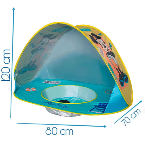 Piscina Infantil de Praia com Cobertura UV Zippy Toys em Poliéster e Metal Mickey Azul