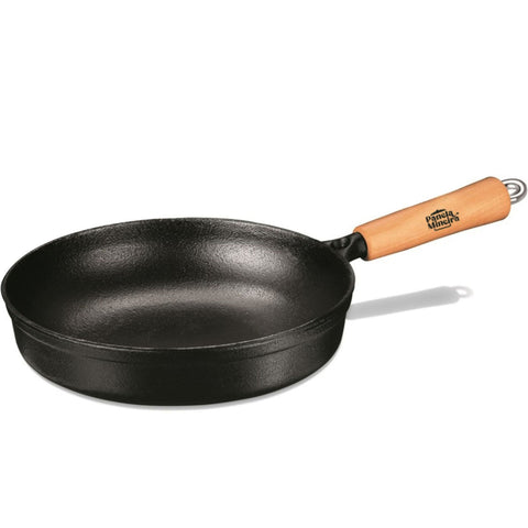 Frigideira Funda em Ferro Fundido 23cm com Cabo de Madeira Panela Mineira Preta