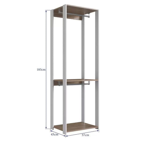 Closet Modulado 57x45x183cm com 3 Prateleiras e 2 Cabideiros ProDecor em MDP Montana e Branco