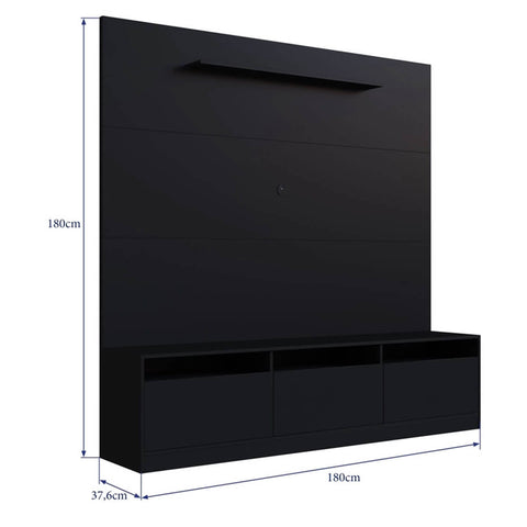 Estante Home Rack com Painel para TV 180cm com 3 Portas e Prateleira ProDecor Preto