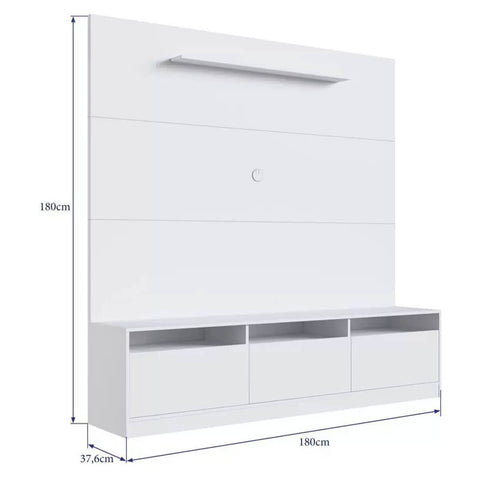 Estante Home Rack com Painel para TV 180cm 3 Portas e Prateleira ProDecor Branco