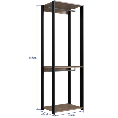 Closet Modulado 60x45x183cm com 3 Prateleiras e 2 Cabideiros ProDecor em MDP Montana e Preto