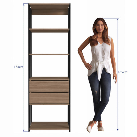 Closet Modulado 60x45x183cm com 5 Prateleiras e 2 Gavetas ProDecor em MDP Montana e Preto