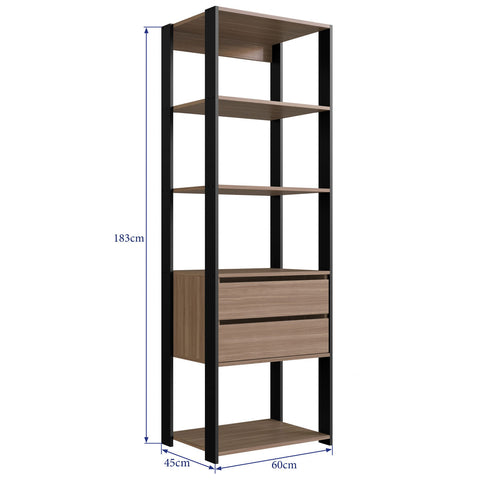 Closet Modulado 60x45x183cm com 5 Prateleiras e 2 Gavetas ProDecor em MDP Montana e Preto