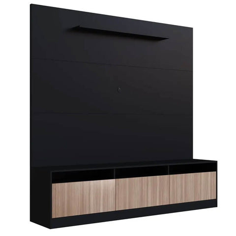 Painel para TV com Estante Home Rack 146cm com 3 Portas e Prateleira ProDecor Preto Montana