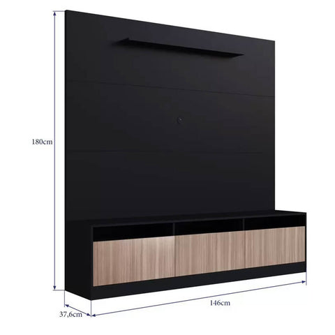 Painel para TV com Estante Home Rack 146cm com 3 Portas e Prateleira ProDecor Preto Montana