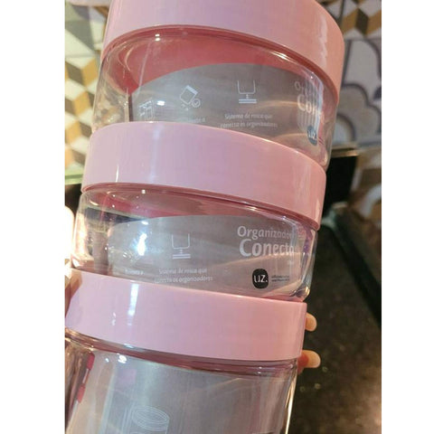 Pote Organizador Armazenamento Conecta 300ml com Tampa Plástico Rosa