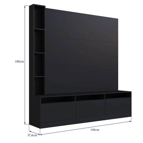 Estante Home e Painel para TV 146cm com 7 nichos e 3 Portas Basculantes ProDecor Preto