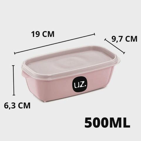 Jogo de 3 Potes Organizadores Premium Multiuso Retangular 500ml de Plástico Uz Rosa Sólido