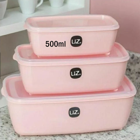 Jogo de 3 Potes Organizadores Premium Multiuso Retangular 500ml de Plástico Uz Rosa Sólido