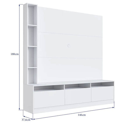 Estante Home e Painel para TV 146cm com 7 nichos e 3 Portas Basculantes ProDecor Branco