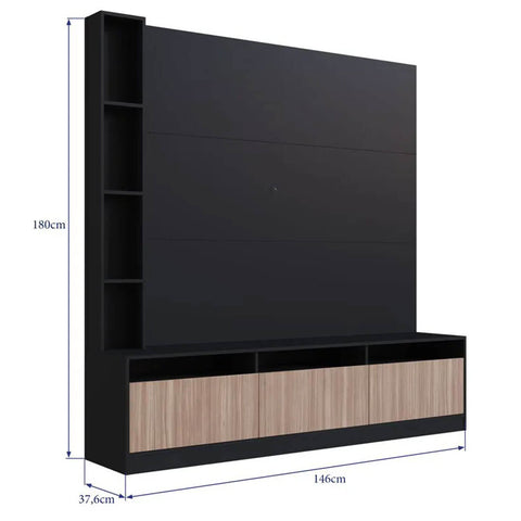 Estante Home e Painel para TV 146cm com 7 nichos e 3 Portas ProDecor Preto Montana