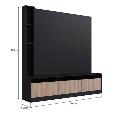 Estante Home e Painel para TV 180cm com 7 nichos e 3 Portas ProDecor Preto Montana