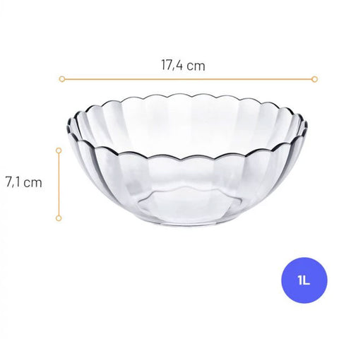 Jogo de 3 Tigelas de Vidro Bowl Saladeira Fruteira Bella Marinex 1L Transparente