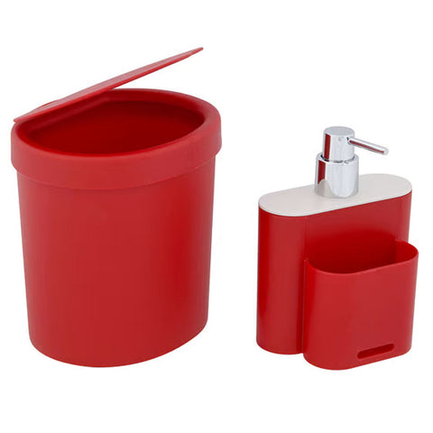 Dispenser para Detergente 500ml com Porta Esponja Flat e Lixeira 2,5l Coza Vermelho