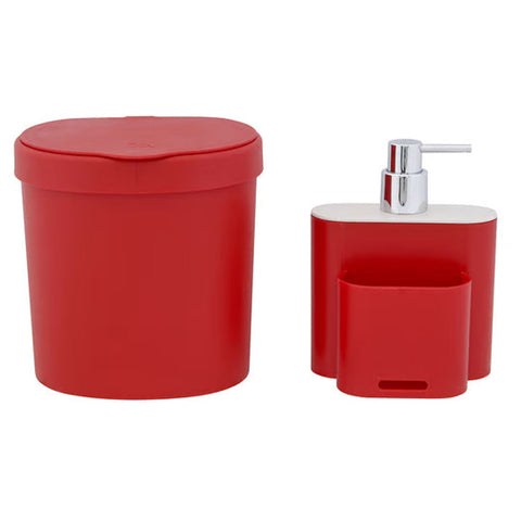 Dispenser para Detergente 500ml com Porta Esponja Flat e Lixeira 2,5l Coza Vermelho