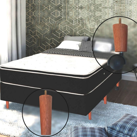 Conjunto 8 Pés de Cama Box Casal com 5 Pés Palitos Fixos e 3 Rodízios Madeira e Polipropileno Mel