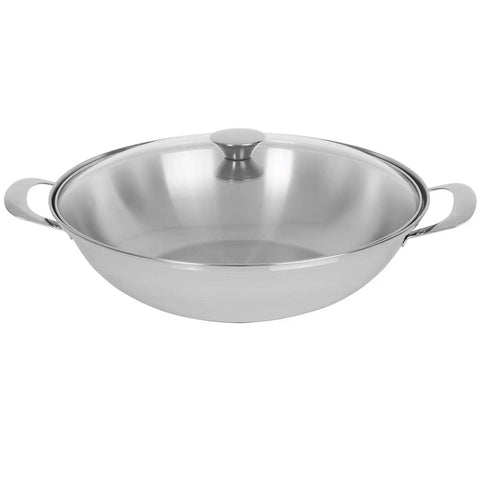 Wok Tramontina Aço Inox Fundo Triplo Ventura 5,7L Panela 34cm Tampa de Vidro