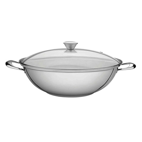 Wok Tramontina Aço Inox Fundo Triplo Ventura 5,7L Panela 34cm Tampa de Vidro