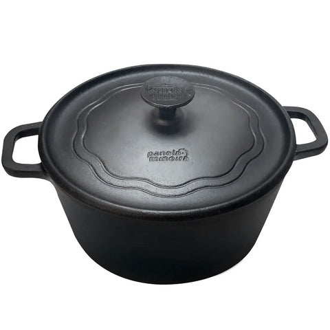 Caçarola de Ferro Fundido 25cm Panela Mineira 4L com Tampa e Alças Laterais Preta